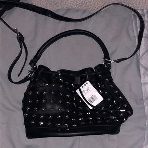 Black leather bucket bag